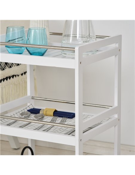 HOMCOM 3-Tier Home Trolley Kitchen Storage w/ Steel Bars 4 Wheels Rolling Unit Organiser Living Room White 801-123WT - pic 43607 | FastDaddyshop