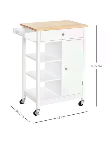 HOMCOM Kitchen Storage Trolley Unit, White 801-126