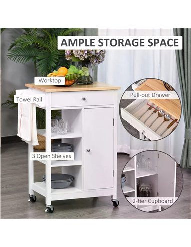 HOMCOM Kitchen Storage Trolley Unit, White 801-126