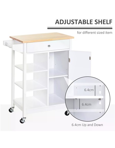 HOMCOM Kitchen Storage Trolley Unit, White 801-126 - pic 43612 | FastDaddyshop