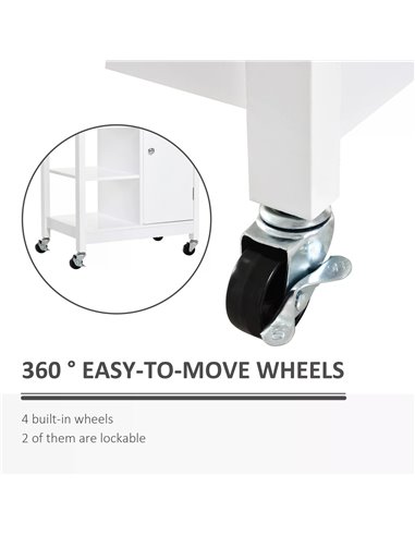 HOMCOM Kitchen Storage Trolley Unit w/ Wood Top 3 Shelves Cupboard Drawer Rail 4 Wheels Handles Moving Shelf Handy Spacesaver Wh
