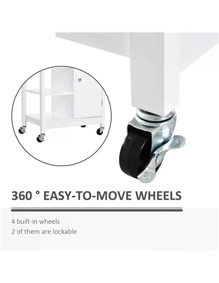 HOMCOM Kitchen Storage Trolley Unit w/ Wood Top 3 Shelves Cupboard Drawer Rail 4 Wheels Handles Moving Shelf Handy Spacesaver Wh - pic 43613 | FastDaddyshop