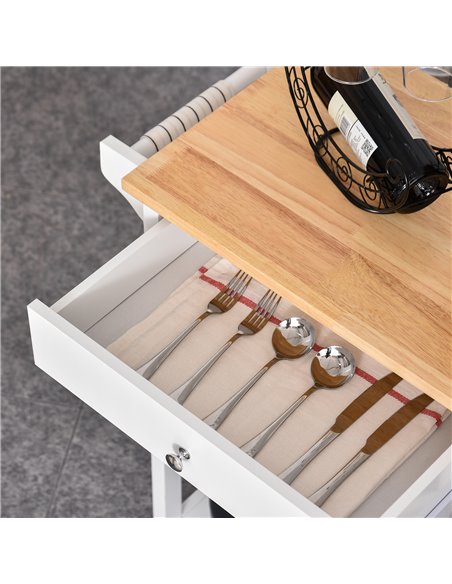 HOMCOM Kitchen Storage Trolley Unit w/ Wood Top 3 Shelves Cupboard Drawer Rail 4 Wheels Handles Moving Shelf Handy Spacesaver Wh - pic 43616 | FastDaddyshop