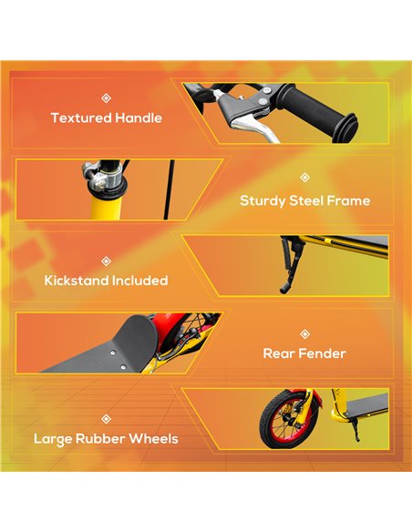 HOMCOM Kids Kick Scooter, w/ Adjustable Height, Front Rear Dual Brakes, 12 Inch Inflatable Rubber Wheels, for Ages 5+ Years - Ye - pic 4362 | FastDaddyshop