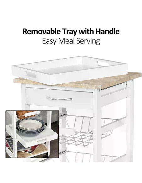 HOMCOM Mobile Rolling Kitchen Island Trolley for Living room, Serving Cart with Drawer & Basket, White 801-152V01 - pic 43621 | FastDaddyshop