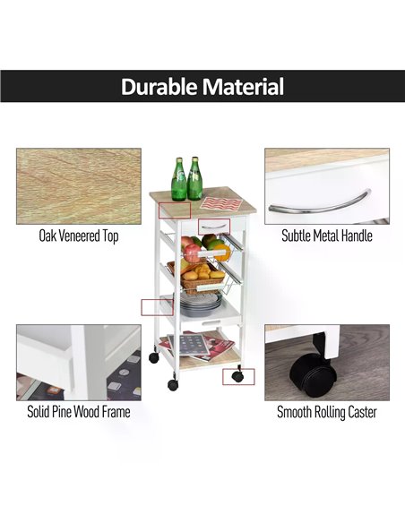 HOMCOM Mobile Rolling Kitchen Island Trolley for Living room, Serving Cart with Drawer & Basket, White 801-152V01 - pic 43622 | FastDaddyshop