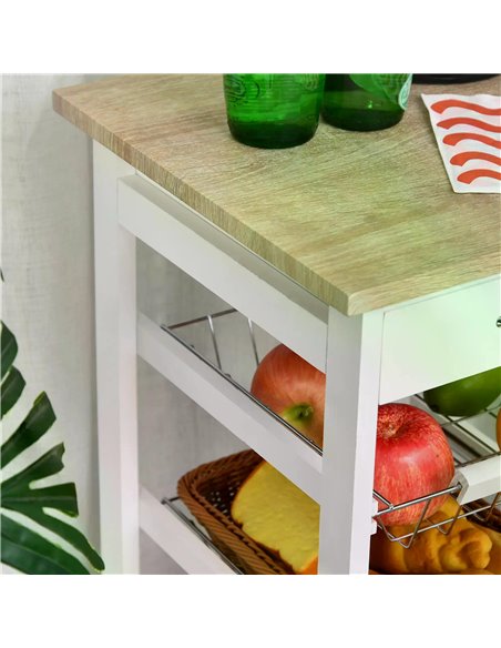 HOMCOM Mobile Rolling Kitchen Island Trolley for Living room, Serving Cart with Drawer & Basket, White 801-152V01 - pic 43625 | FastDaddyshop