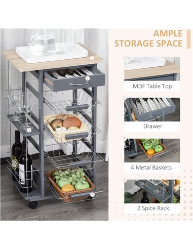 HOMCOM Kitchen Trolley, Multi-Use Kitchen Island, Dark Grey 801-121V01CG