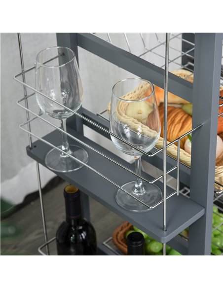 HOMCOM Kitchen Trolley, Multi-Use Kitchen Island w/ 4 Baskets 2 Side Racks 4 Wheels Food Storage Smooth Rolling Compact Furnitur - pic 43632 | FastDaddyshop