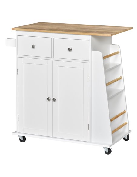 HOMCOM Kitchen Island Storage Cabinet Rolling Trolley, White & Nature Wood 801-163 - pic 43635 | FastDaddyshop