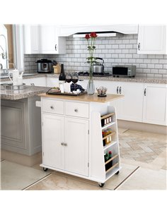 HOMCOM Kitchen Island Storage Cabinet Rolling Trolley, White & Nature Wood 801-163 2