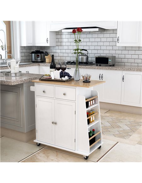 HOMCOM Kitchen Island Storage Cabinet Rolling Trolley, White & Nature Wood 801-163 - pic 43636 | FastDaddyshop