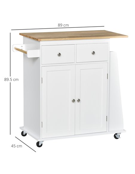 HOMCOM Kitchen Island Storage Cabinet Rolling Trolley, White & Nature Wood 801-163 - pic 43637 | FastDaddyshop