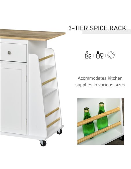 HOMCOM Kitchen Island Storage Cabinet Rolling Trolley with Rubber Wood Top, 3-Tier Spice Rack, Large Cabinet & Drawers 801-163 - pic 43638 | FastDaddyshop