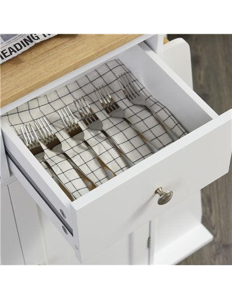 HOMCOM Kitchen Island Storage Cabinet Rolling Trolley with Rubber Wood Top, 3-Tier Spice Rack, Large Cabinet & Drawers 801-163 - pic 43641 | FastDaddyshop