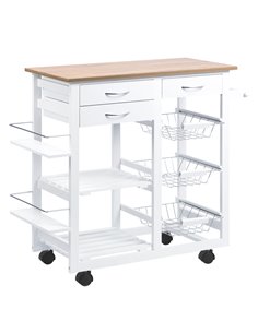 HOMCOM Rolling Kitchen Island on Wheels, White 801-158