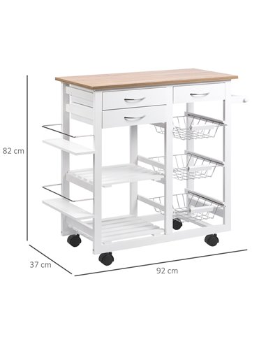 HOMCOM Rolling Kitchen Island on Wheels, White 801-158