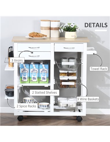HOMCOM Rolling Kitchen Island on Wheels, White 801-158