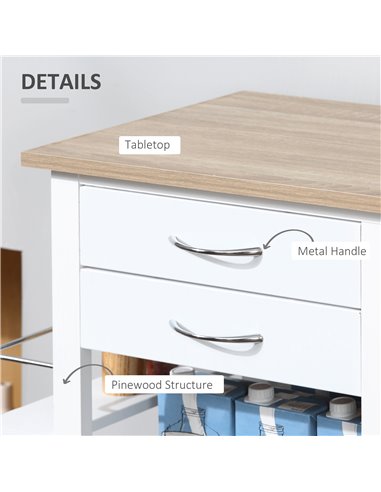 HOMCOM Rolling Kitchen Island on Wheels, White 801-158