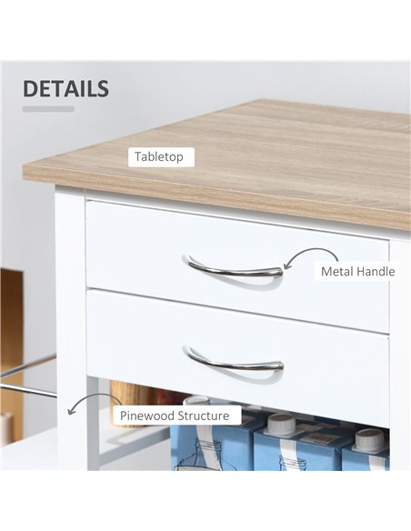 HOMCOM Rolling Kitchen Island on Wheels, White 801-158 - pic 43648 | FastDaddyshop