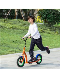 HOMCOM Kids Kick Scooter, Push Scooter, Adjustable Height, Front Rear Dual Brakes, 12-Inch Inflatable Rubber Wheels, for 5+ Year