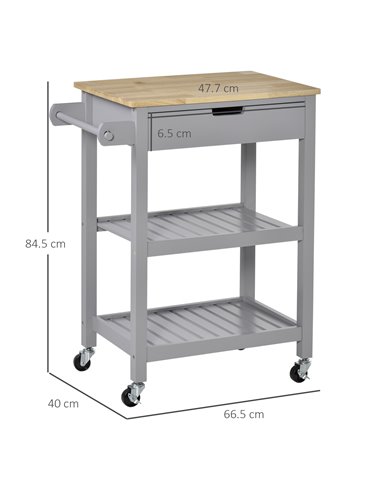 HOMCOM Kitchen Trolley Utility Cart on Wheels, Grey 801-181