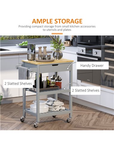 HOMCOM Kitchen Trolley Utility Cart on Wheels, Grey 801-181