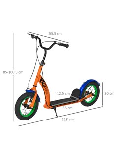 HOMCOM Kids Kick Scooter, Push Scooter, Adjustable Height, Front Rear Dual Brakes, 12-Inch Inflatable Rubber Wheels, for 5+ Year 2