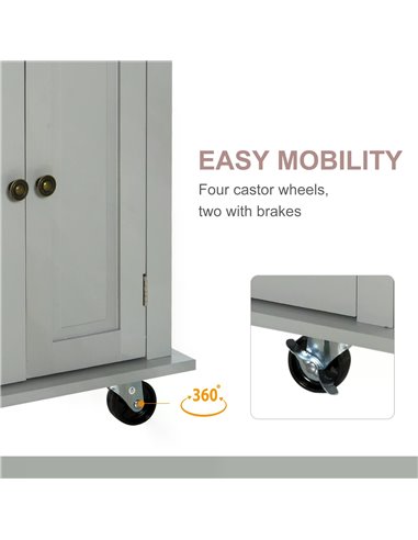 HOMCOM Rolling Kitchen Island Storage Trolley with Rubber Wood Top & Drawers for Dining Room, Grey 801-161GY