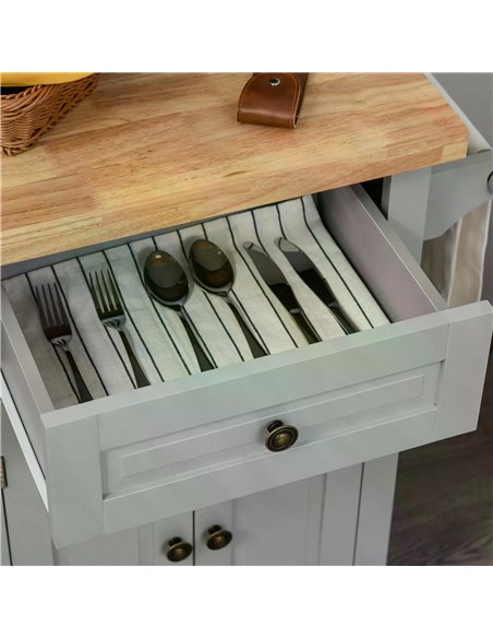 HOMCOM Rolling Kitchen Island Storage Trolley with Rubber Wood Top & Drawers for Dining Room, Grey 801-161GY - pic 43669 | FastDaddyshop