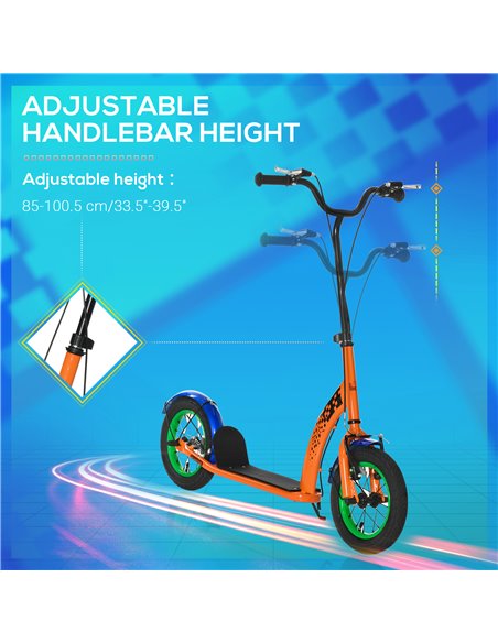 HOMCOM Kids Kick Scooter, Push Scooter, Adjustable Height, Front Rear Dual Brakes, 12-Inch Inflatable Rubber Wheels, for 5+ Year - pic 4367 | FastDaddyshop