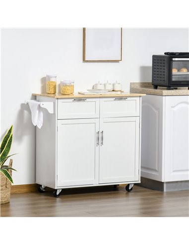 HOMCOM Modern Rolling Kitchen Island, White 801-203