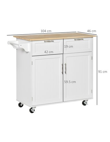 HOMCOM Modern Rolling Kitchen Island, White 801-203