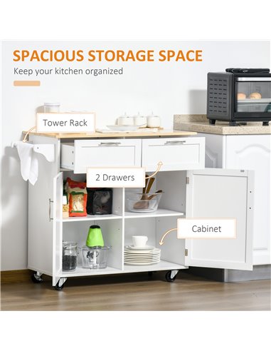 HOMCOM Modern Rolling Kitchen Island, White 801-203