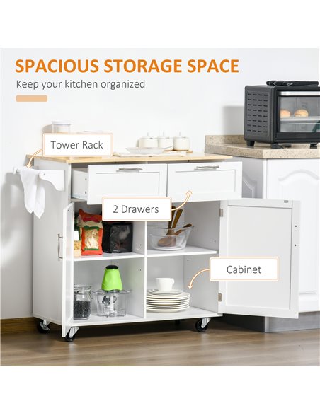 HOMCOM Modern Rolling Kitchen Island, White 801-203 - pic 43674 | FastDaddyshop