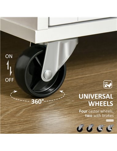 HOMCOM Modern Rolling Kitchen Island Storage Kitchen Cart Utility Trolley with Rubberwood Top, 2 Drawers, White 801-203
