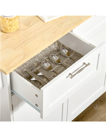 HOMCOM Modern Rolling Kitchen Island Storage Kitchen Cart Utility Trolley with Rubberwood Top, 2 Drawers, White 801-203 - pic 43678 | FastDaddyshop