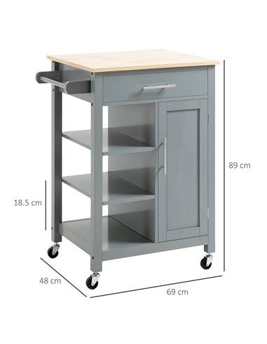HOMCOM Compact Kitchen Trolley Utility Cart on Wheels with Open Shelf & Storage Drawer for Dining Room, Kitchen, Grey 801-211GY
