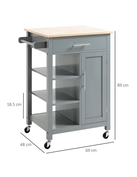 HOMCOM Compact Kitchen Trolley Utility Cart on Wheels with Open Shelf & Storage Drawer for Dining Room, Kitchen, Grey 801-211GY - pic 43691 | FastDaddyshop