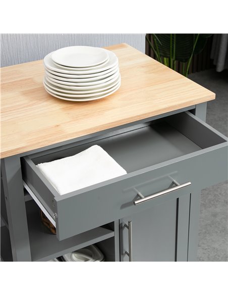 HOMCOM Compact Kitchen Trolley Utility Cart on Wheels with Open Shelf & Storage Drawer for Dining Room, Kitchen, Grey 801-211GY - pic 43697 | FastDaddyshop