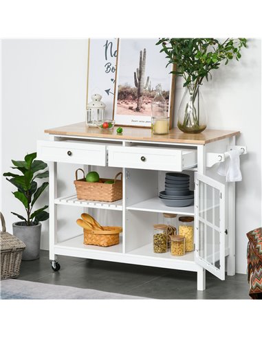 HOMCOM Modern Kitchen Island on Wheels, White & Natural 801-162V80WT