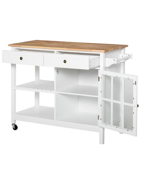 HOMCOM Modern Kitchen Island on Wheels, White & Natural 801-162V80WT - pic 43699 | FastDaddyshop