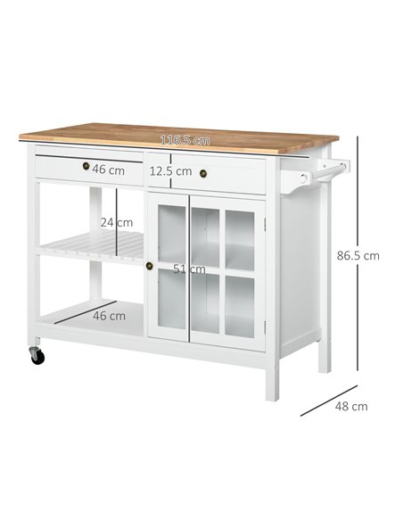 HOMCOM Modern Kitchen Island on Wheels, White & Natural 801-162V80WT - pic 43700 | FastDaddyshop