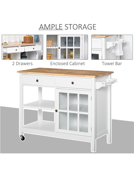 HOMCOM Modern Kitchen Island on Wheels, White & Natural 801-162V80WT - pic 43701 | FastDaddyshop