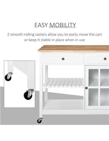 HOMCOM Modern Kitchen Island on Wheels, White & Natural 801-162V80WT