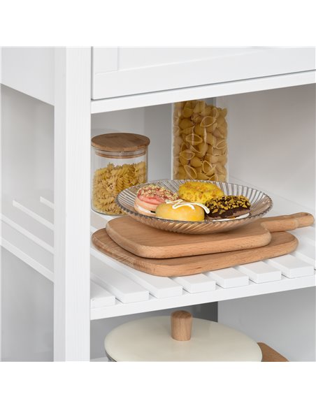 HOMCOM Modern Kitchen Island on Wheels, Kitchen Trolley Storage Cart with 2 Drawers, Cabinet, Towel Rack, Rubber Wood Top for Di - pic 43706 | FastDaddyshop