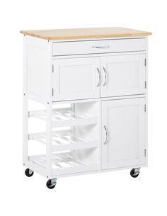 HOMCOM Modern Kitchen Trolley, Rolling Island Storage Cart, White 801-179