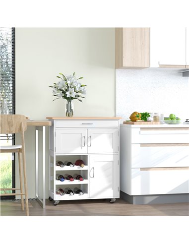 HOMCOM Modern Kitchen Trolley, Rolling Island Storage Cart, White 801-179