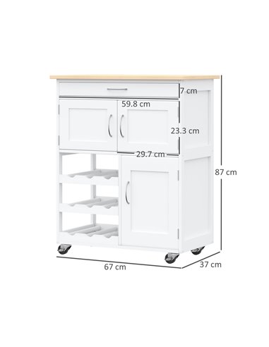 HOMCOM Modern Kitchen Trolley, Rolling Island Storage Cart, White 801-179