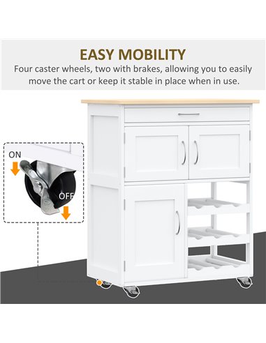 HOMCOM Modern Kitchen Trolley, Rolling Island Storage Cart, White 801-179